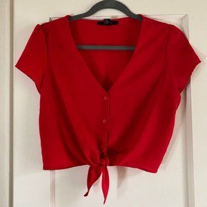 Forever 21 Button up red crop top capped sleeves L